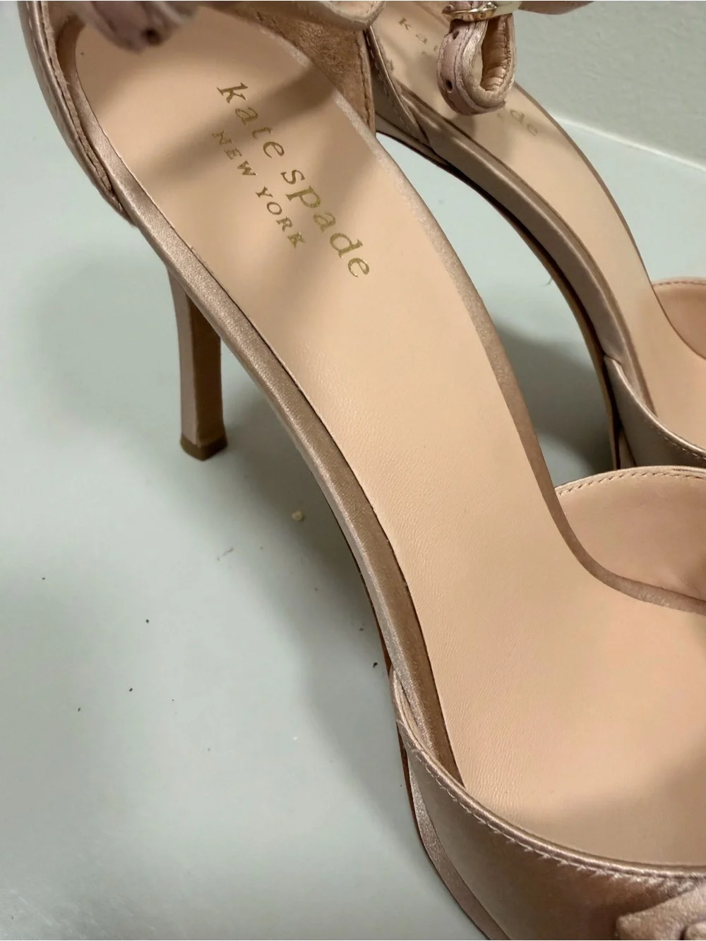 kate spade Satin Twist Front Ankle-Strap Heels in Rose Bridal Bow - Brand new!